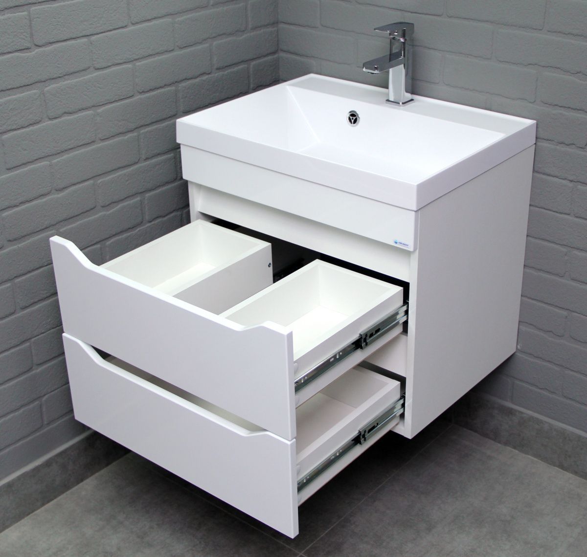 Тумба подвесная под умывальник "Bazis 60" Ева с двумя ящиками В2 Айсберг (DA5914T) | фото 7