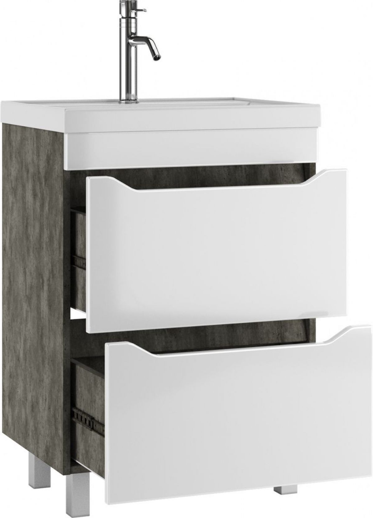 Тумба под умывальник "UNIT 60" Ева с двумя ящиками В2 Бетон Айсберг (DA5915T) | фото 4