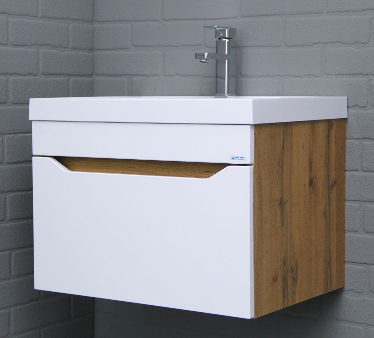 Тумба подвесная под умывальник "Bazis 60" Ева с одним ящиком В1 Дуб Вотан Айсберг (DA5906T) | фото 6