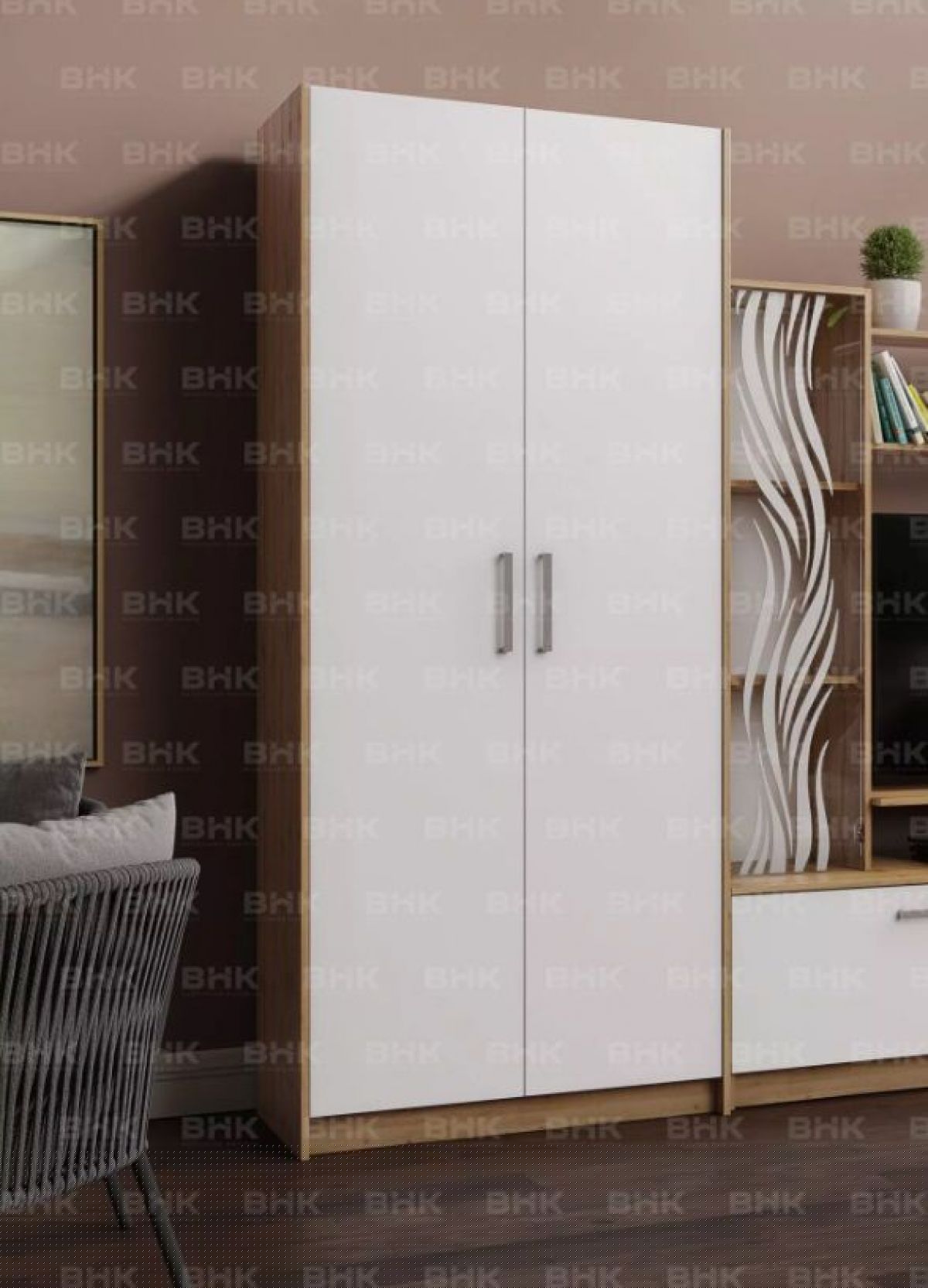 ДАРЬЯ Шкаф (Дуб Вотан/Белый глянец) гостиная | фото 7