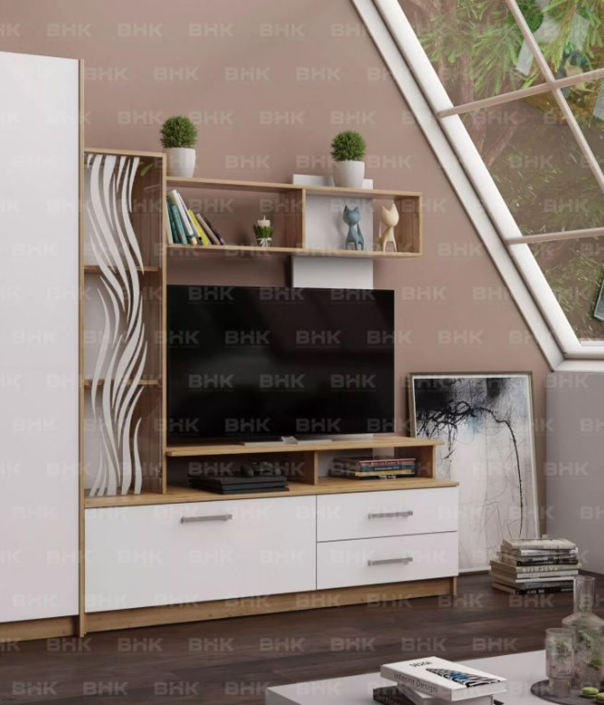 ДАРЬЯ Центральная секция (Дуб Вотан/Белый глянец) гостиная | фото 6