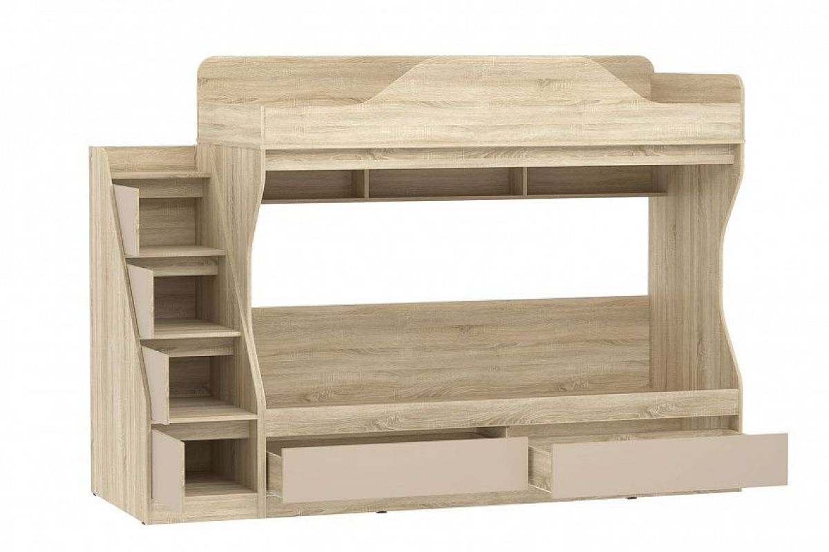 Детская Акварель Кровать двухъярусная 800х1900 с основанием ЛДСП НМ 041.51 (Капучино/Дуб Сонома) | фото 2