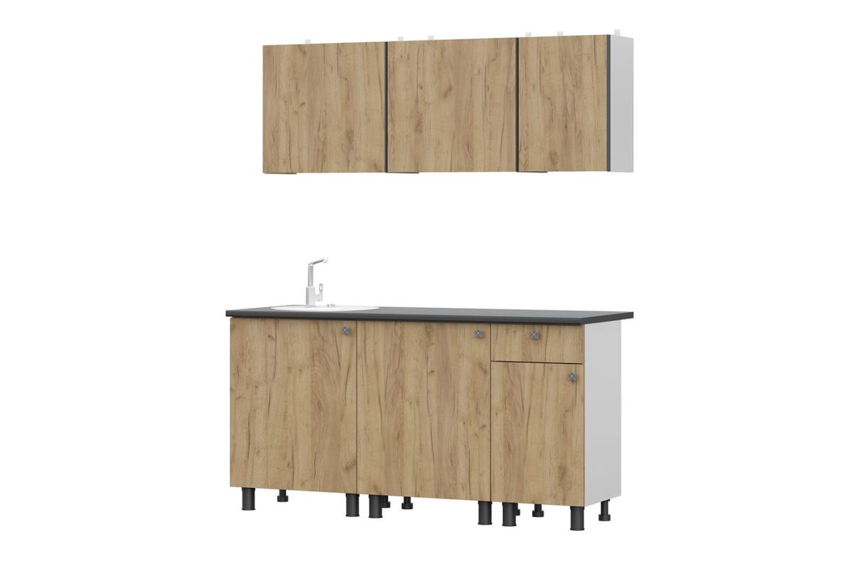 Кухонный гарнитур КГ-1 (Белый/Дуб Золотой/Чёрный) 1600 | фото 2