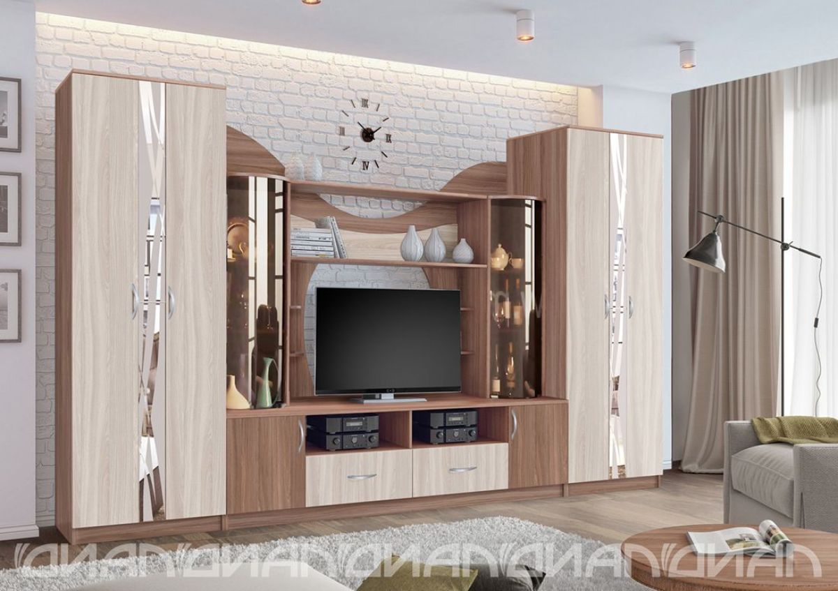 Гостиная Аллегро с 2 шкафами вариант-5 (Ясень светлый/тёмный) | фото 3