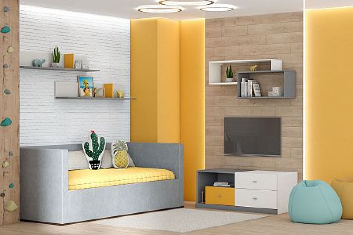 Модульная детская Клео (ЛДСП графит-миндаль-солнечный) | фото 6