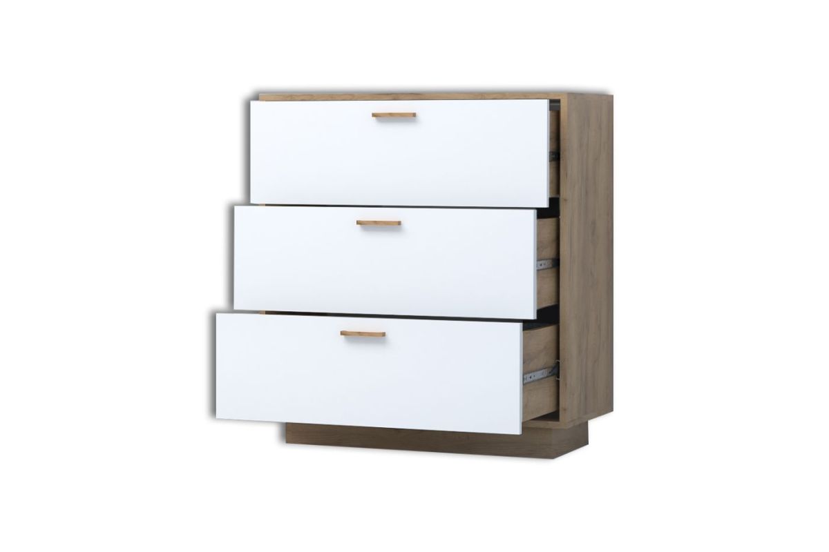 Эго К-3 Комод с 3мя ящ (дуб крафт золотой/белый глянец) цоколь | фото 2