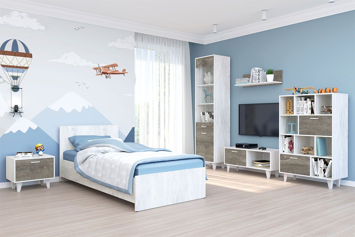 Модульная Детская Эго (бетон светлый/камень темный) на ножках | фото 2