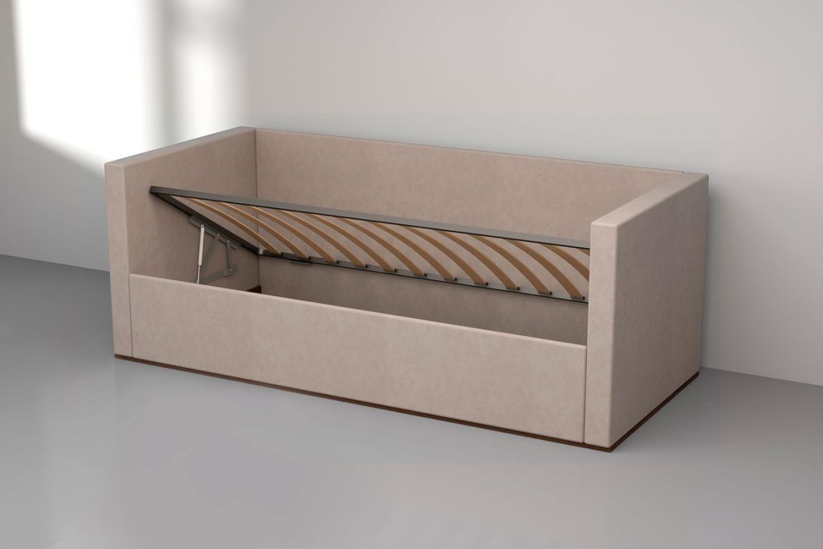 Кровать с ПМ (арт.030) (с/м 900*2000мм) (б/матр), ткань бежевая | фото 2