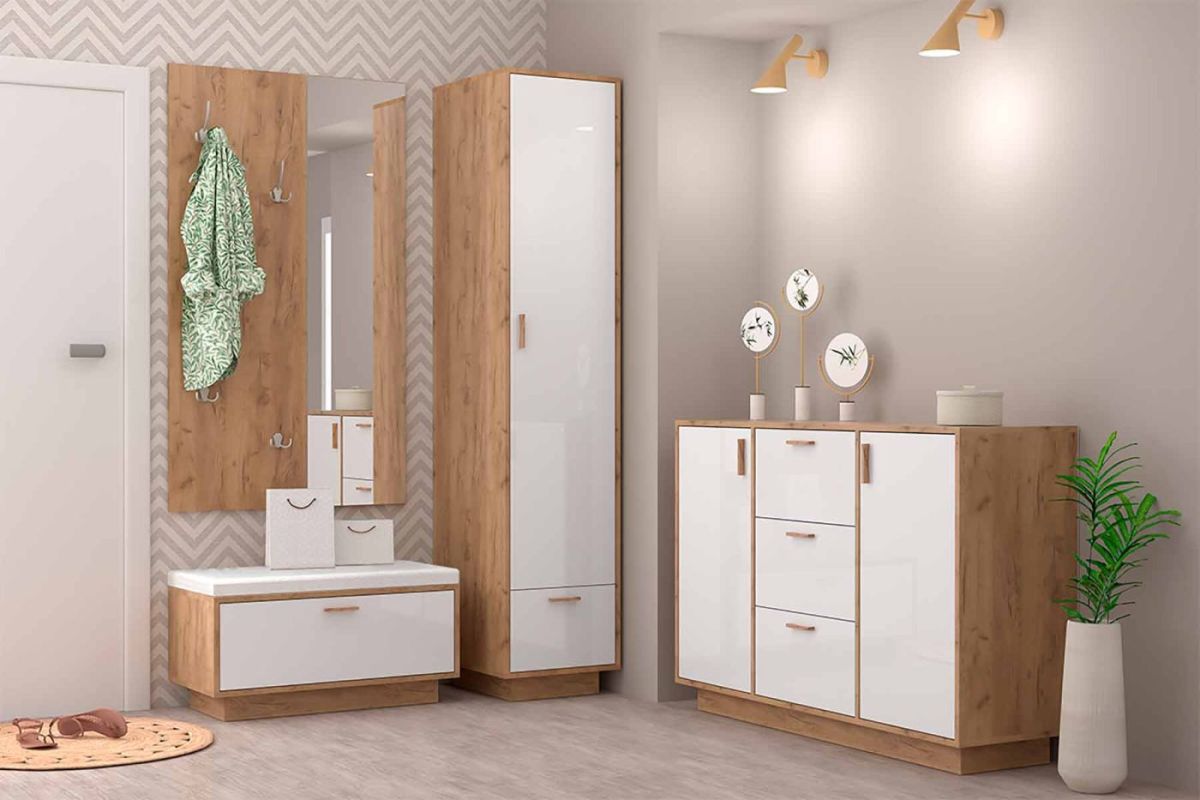 Модульная Прихожая Эго (дуб крафт золотой/белый глянец) цоколь | фото 2