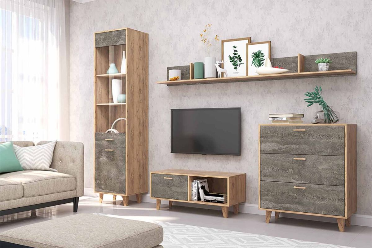 Модульная Гостиная Эго (Дуб крафт золотой/камень темный) на ножках | фото 2