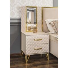 Тумба прикроватная Lara + панель с зеркалом (бежевый глянец) | фото 4