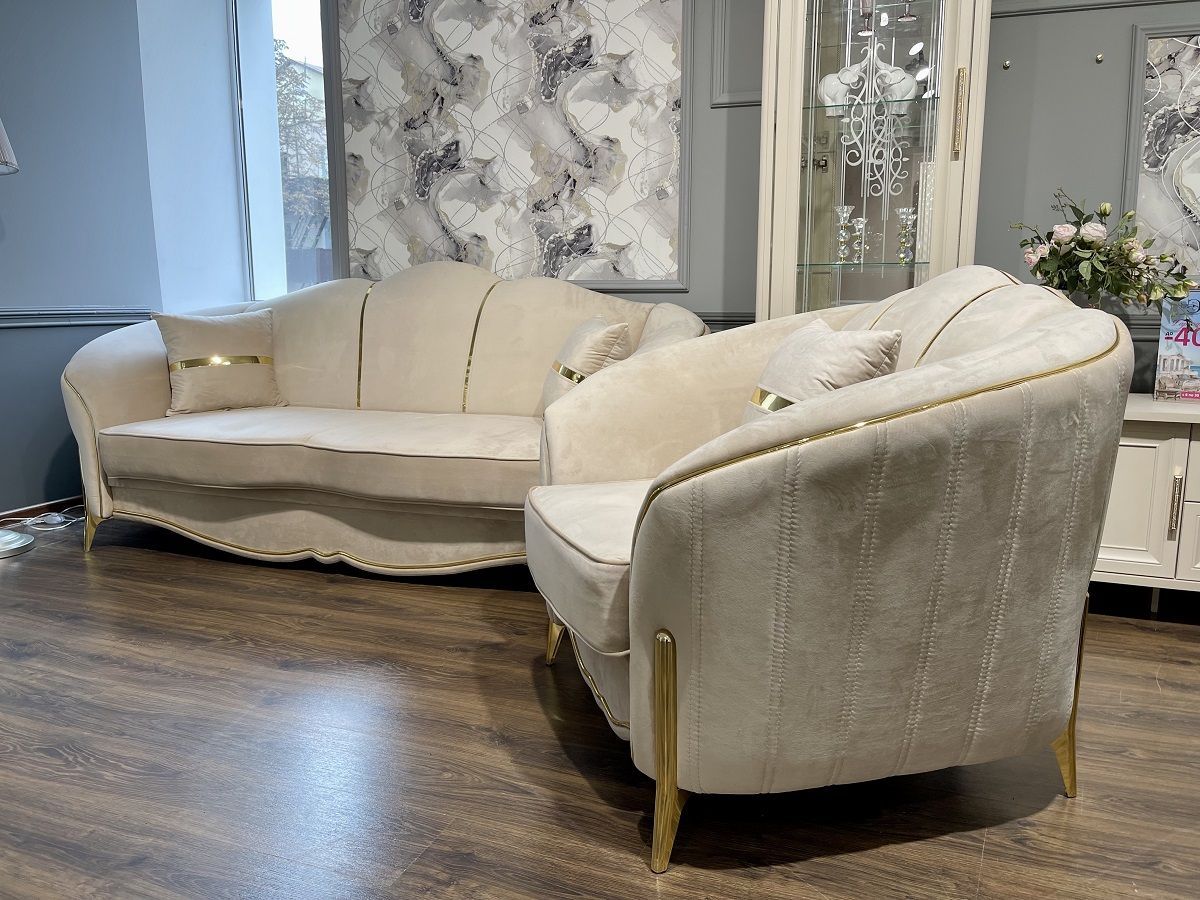 Диван Lara 3х местный с раскладным механизмом (бежевый/золото) | фото 6