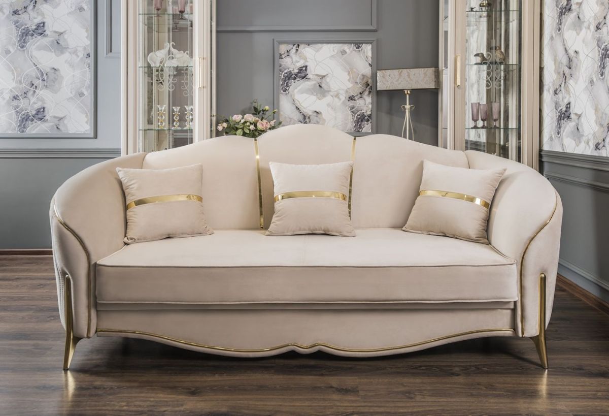 Диван Lara 3х местный с раскладным механизмом (бежевый/золото) | фото 4
