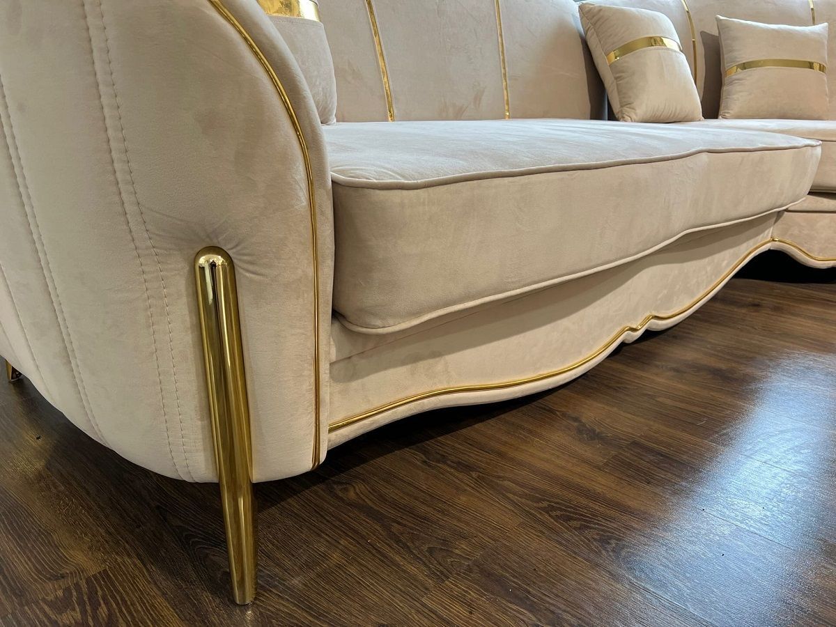 Диван угловой Lara 3-у-1 с раскладным механизмом (бежевый/золото) | фото 3