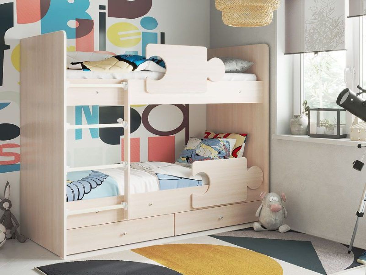 Кровать двухъярусная "Тетрис" (щиты) с бортиками + ящики | фото 15