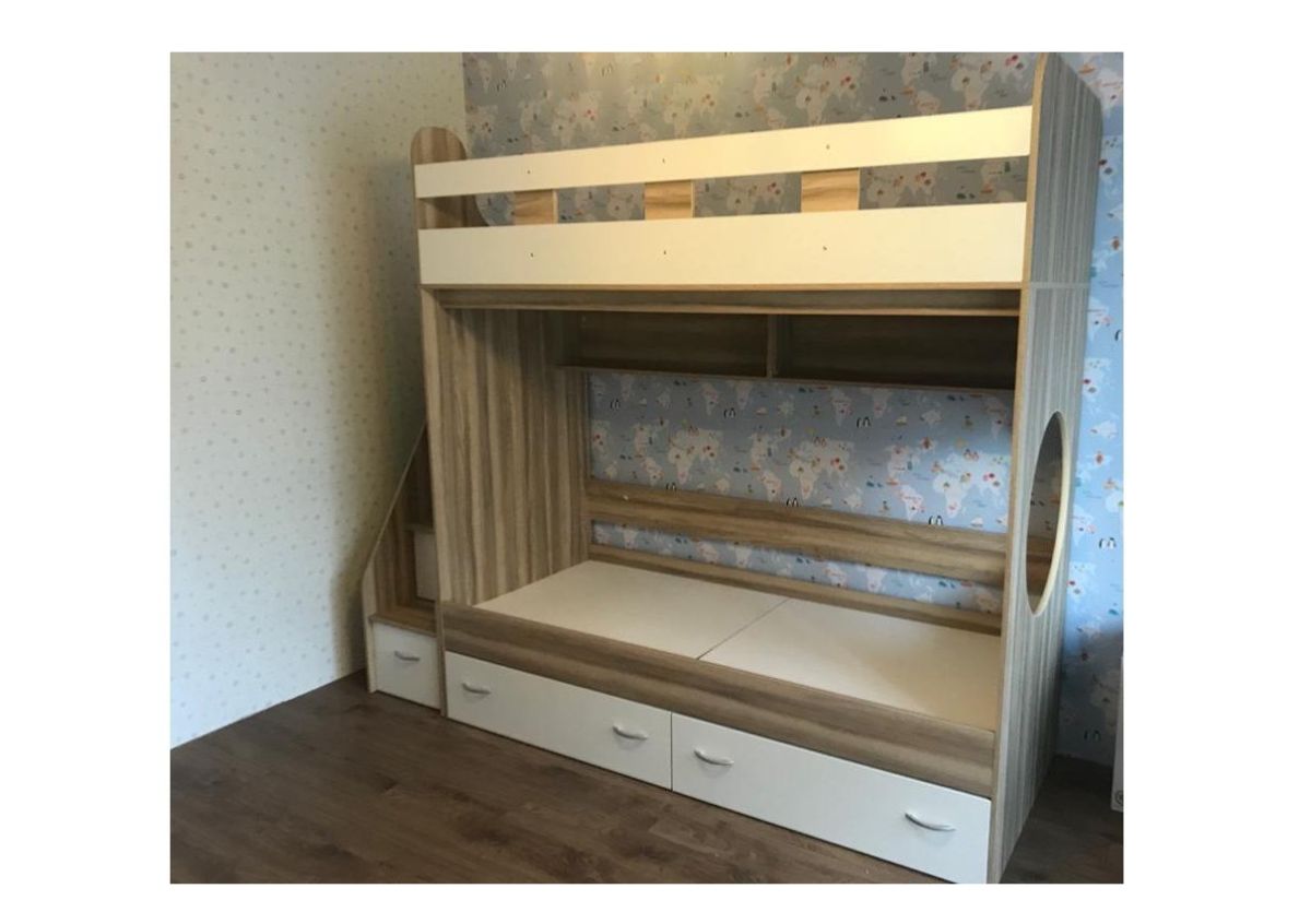 Кровать 2-х ярусная Юниор 1 + бортик (800*1900) Белое дерево, Анкор темный, Венге, Дуб сонома | фото 15