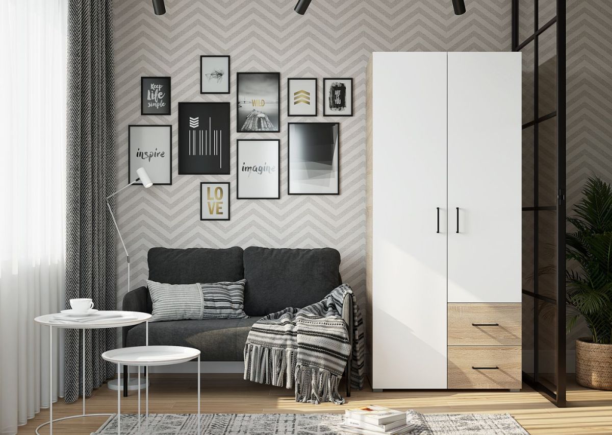 Шкаф 2-х створчатый с ящиками VICTOR (Сонома-Белый) | фото 3