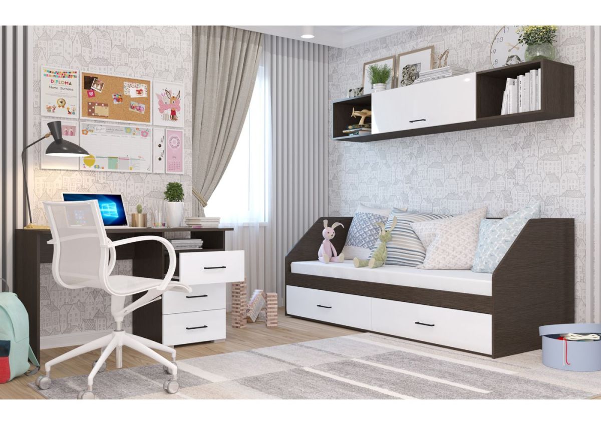 Кровать 800 НЕНСИ с настилом ЛДСП (Венге/Белый глянец) | фото 2