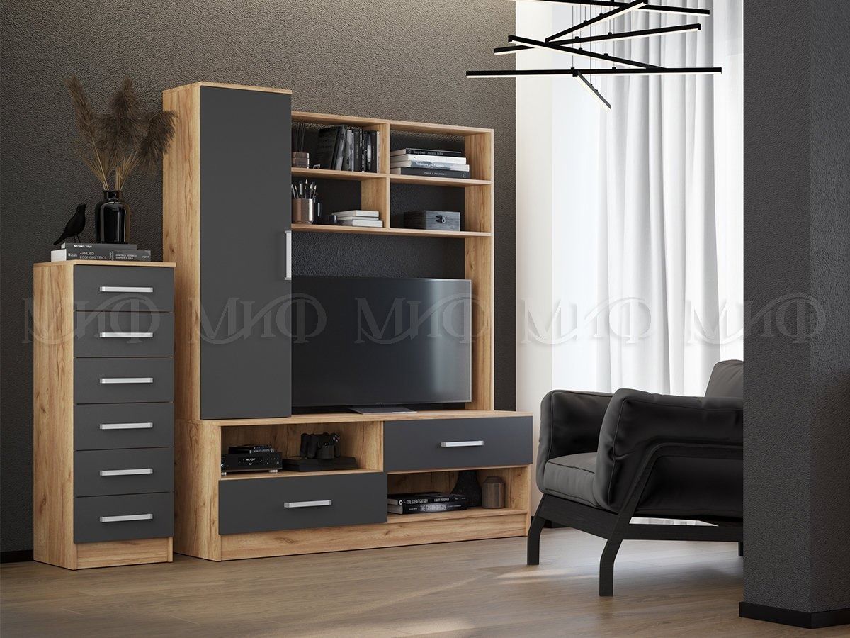 МАРТИНА Гостиная центральная секция (Графит/Дуб крафт) | фото 3