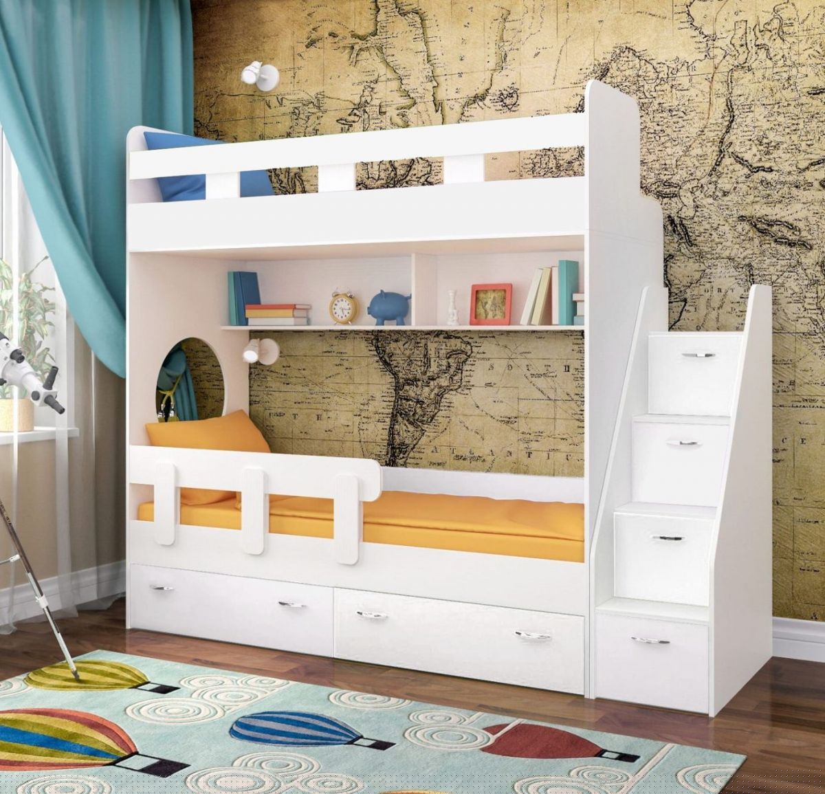 Кровать 2-х ярусная Юниор 1 без бортика (800*1900) Винтерберг, Дуб молочный, Ясень | фото 16