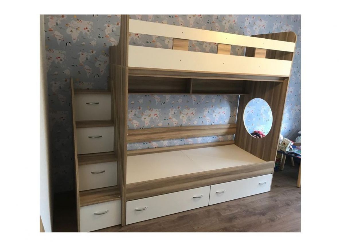 Кровать 2-х ярусная Юниор 1 + бортик (800*1900) Винтерберг, Дуб молочный, Ясень | фото 5