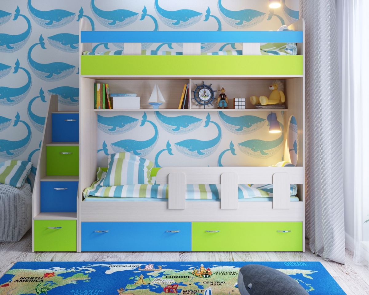 Кровать 2-х ярусная Юниор 1 + бортик (800*1900) Винтерберг, Дуб молочный, Ясень | фото 14