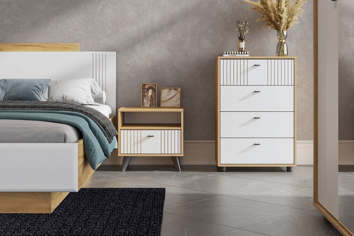 МИЛАН Тумба прикроватная (Дуб Золотой/Белый Матовый) | фото 4