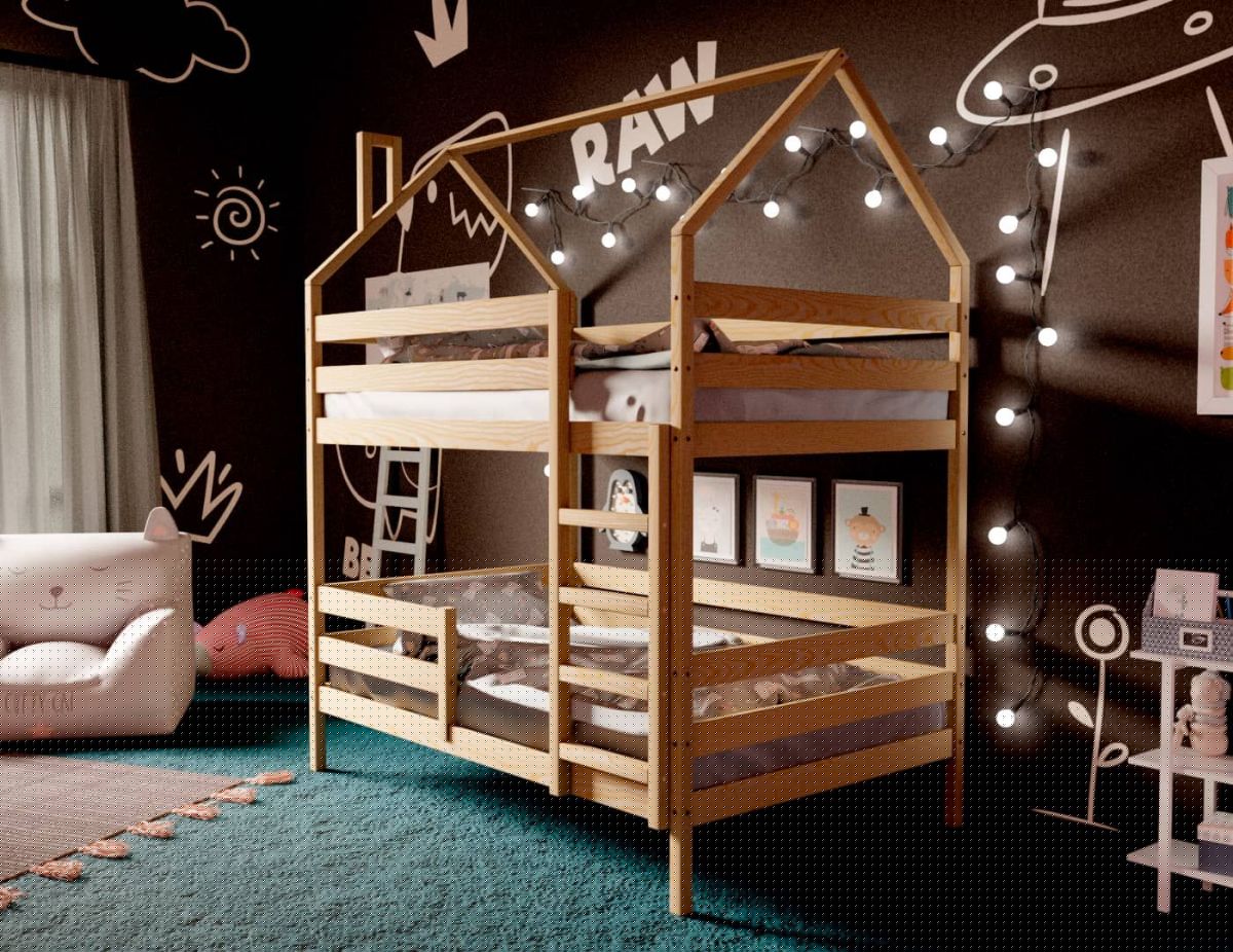 Кровать-домик двухъярусная 80*190 без покраски | фото 2