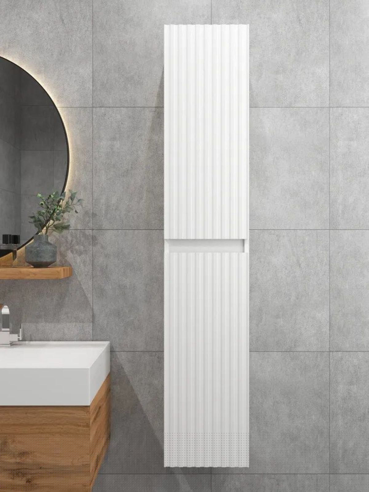 Шкаф пенал навесной для ванной MH10-MA 300х1548 (Белый-М 10.1.1) Белый глянец | фото 2