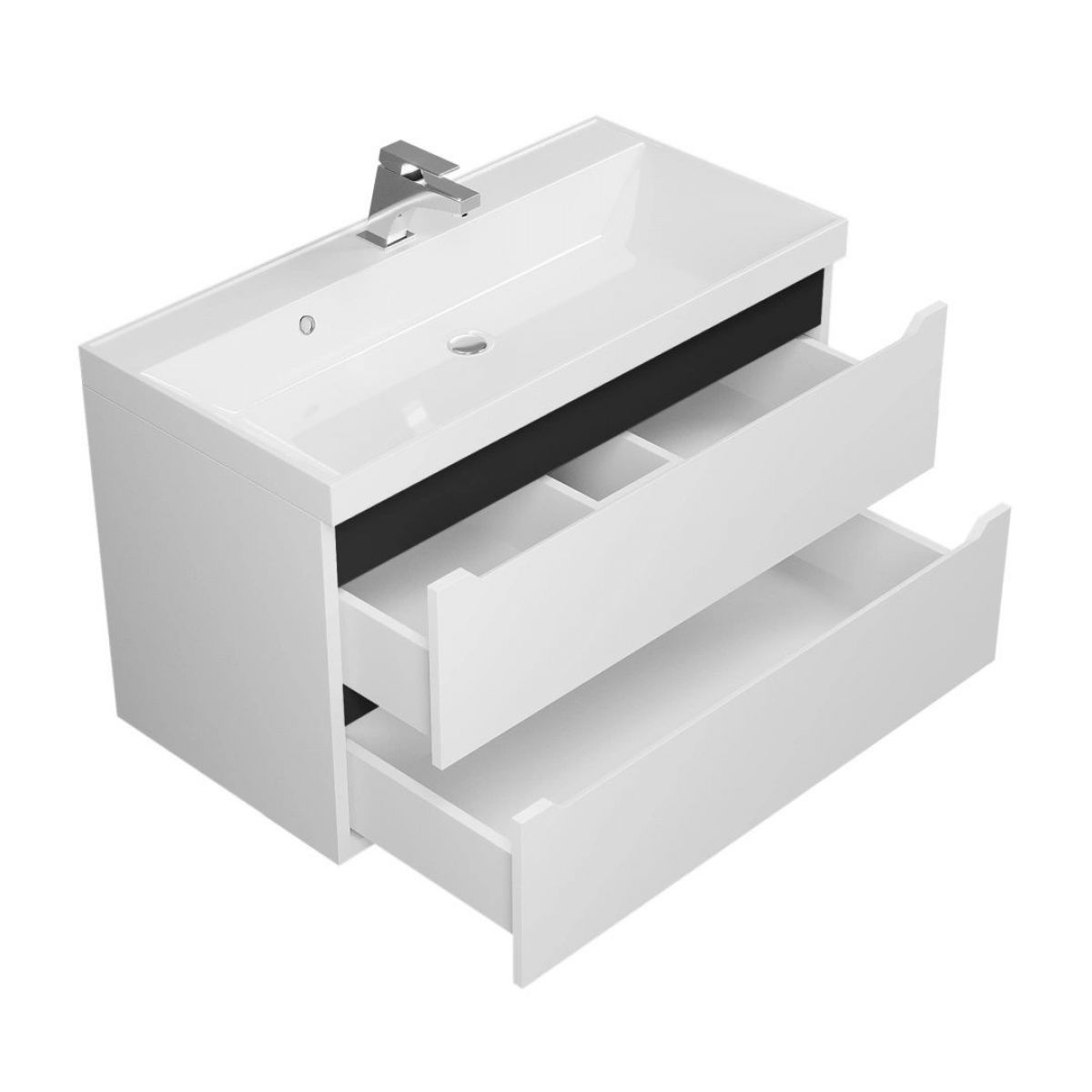 Тумба под раковину Uperwood Tanos 90 см, подвесная, белая/графит | фото 2