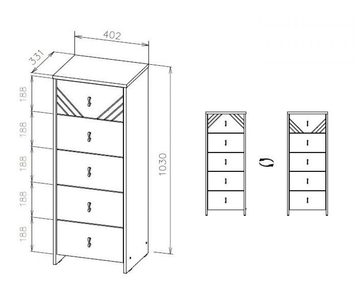 БАЙКАЛ Комод (5 ящиков) Графит/Дуб золотой | фото 3