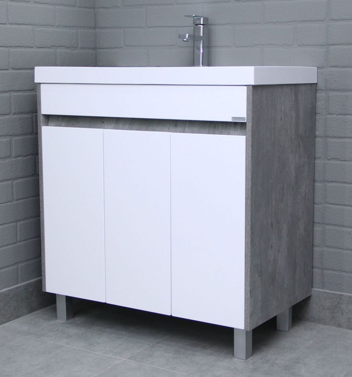 Тумба под умывальник "UNIT 80" Karlo без ящика и корзиной для белья Бетон Домино (DK5311T) | фото 7
