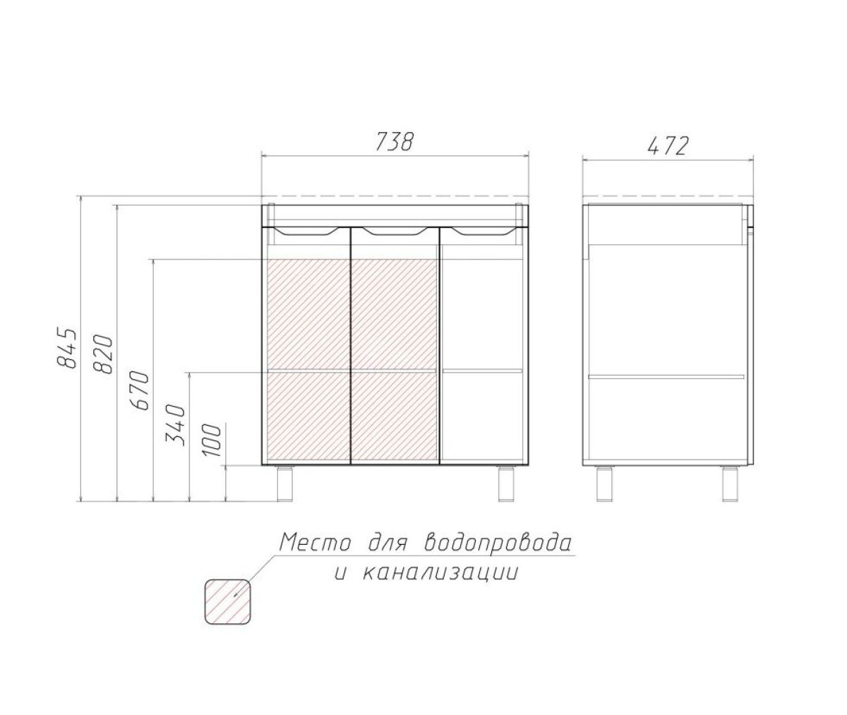 Тумба под умывальник Andrea 75 3D без ящика Домино (D37004T) | фото 2