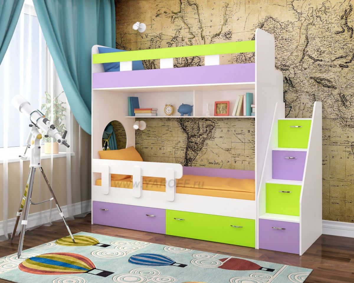 Кровать 2-х ярусная Юниор 1 без бортика (800*1900) Белое дерево, Анкор темный, Венге, Дуб сонома | фото 5