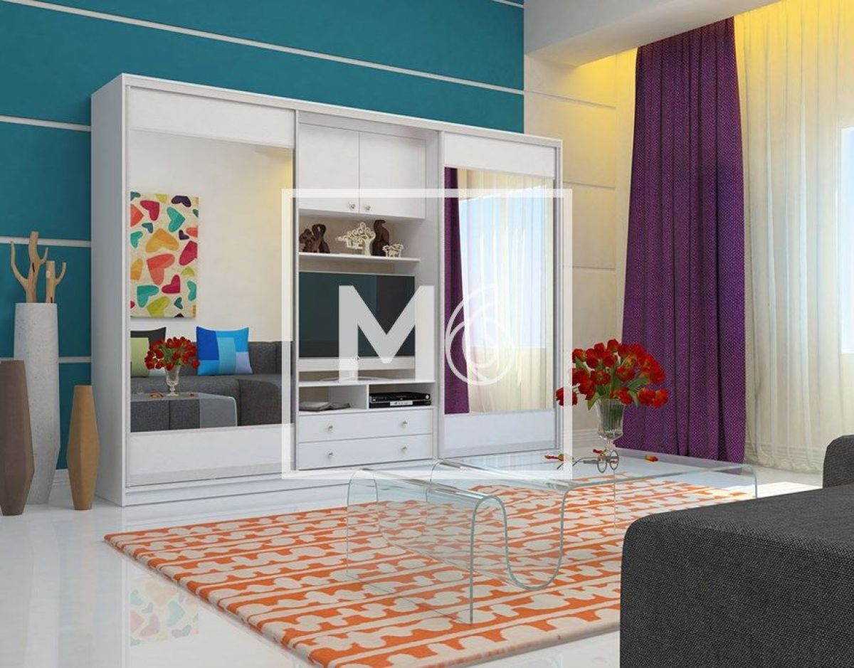 Шкаф-купе Валерия с нишей под ТВ 3000 ЛДСП/Зеркало/ЛДСП (Монорельс) ЛДСП 1 кат. | фото 5