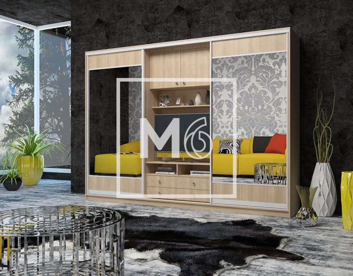 Шкаф-купе Валерия с нишей под ТВ 3000 ЛДСП/Зеркало/ЛДСП (Монорельс) ЛДСП 1 кат. | фото 8