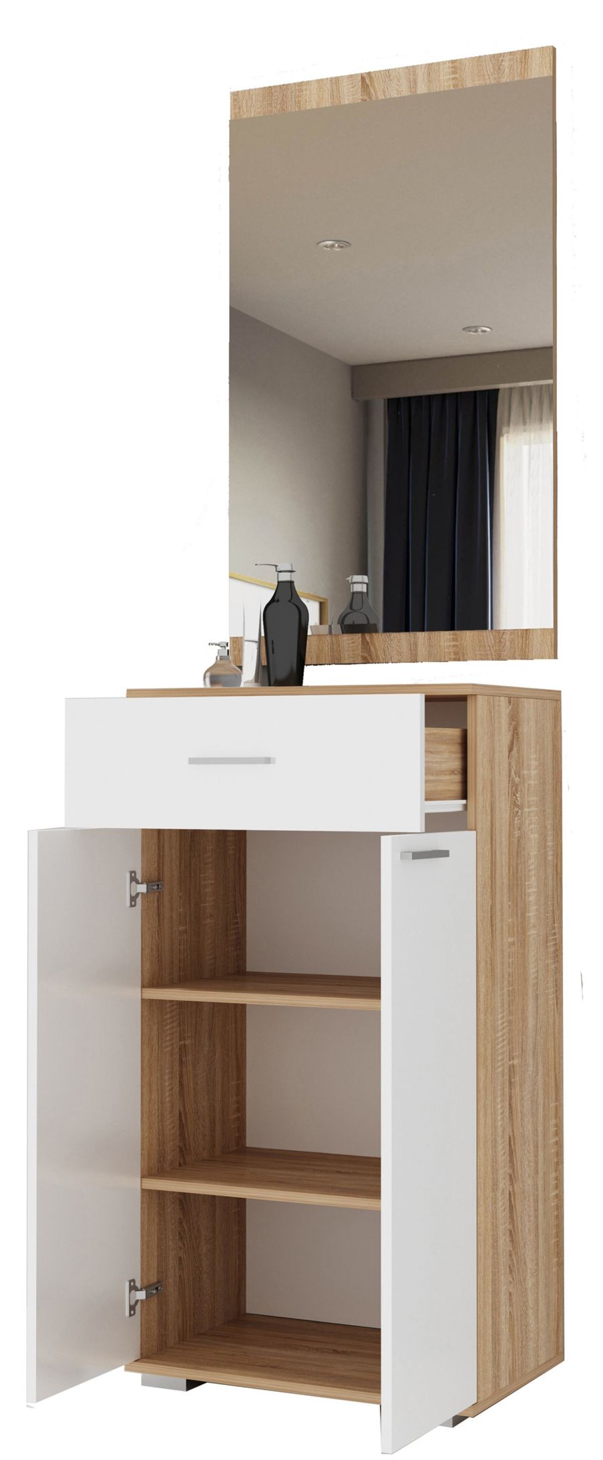 ИТАЛИЯ З-600 Зеркало + ТК-600 Тумба комби (Дуб сонома/Белый глянец) | фото 2